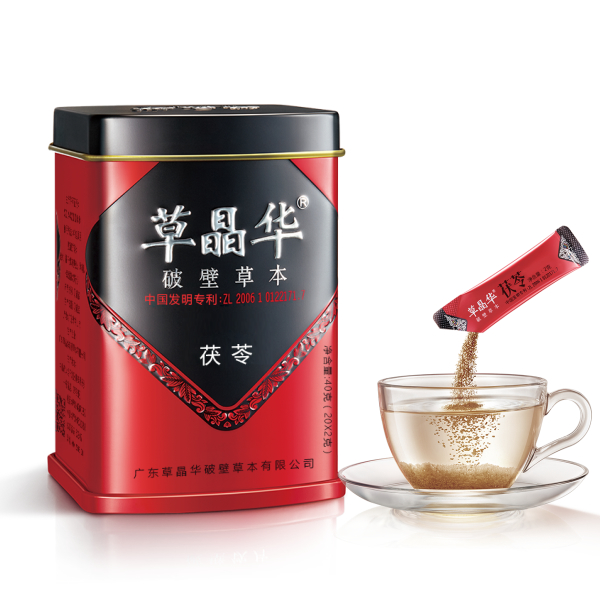 草晶华茯苓壁草本产品规格：每罐20袋每袋2克价格：98元/罐原料产地：安徽性状：灰白色至浅灰色的颗粒，气微，味淡。用法与用量：冲泡服用。一次1~2袋，一日2~3次。