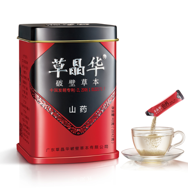 草晶华山药破壁草本代用茶  产品规格：每罐20袋 每袋2克  价格：98元/罐  原料产地：河南  性状：类白色至浅黄色的颗粒；味淡，气微，无异味。